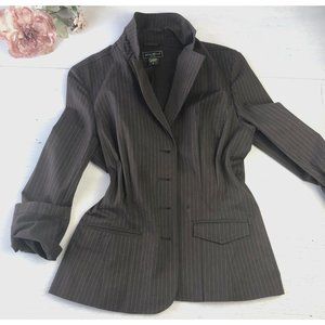 Eddie Bauer Pinstripe Brown Blazer Jacket Coat Cotton Lycra Country Chic US10
